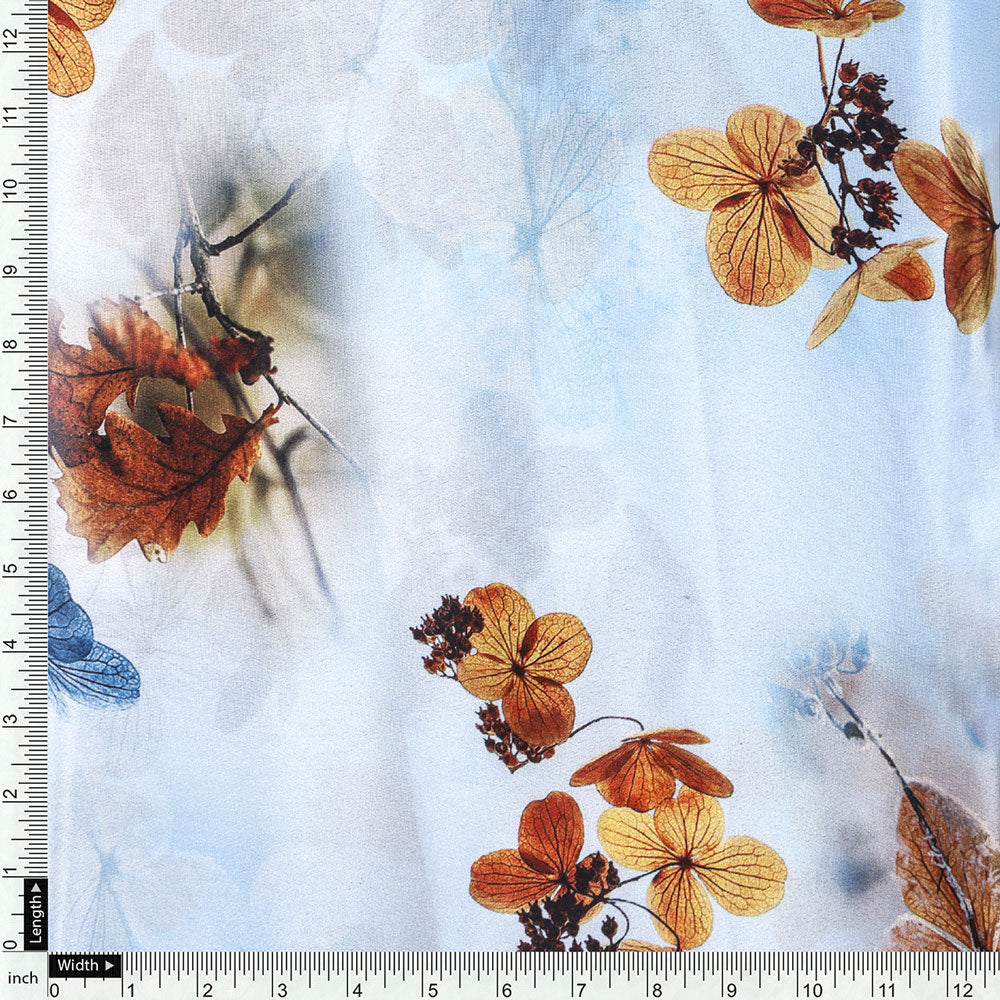 Classy Blue Floral Digital Printed Silk Crepe Fabric