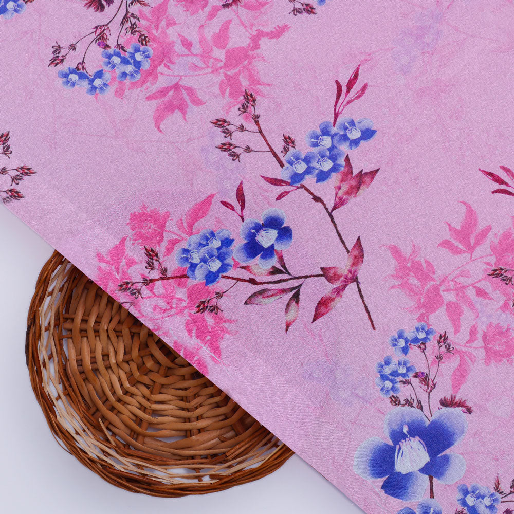 Classy Pink Floral Digital Printed Silk Crepe Fabric