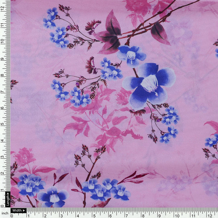 Classy Pink Floral Digital Printed Silk Crepe Fabric