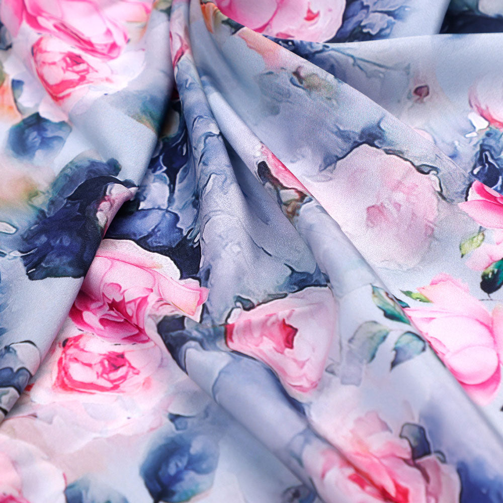 Classy Multicolor Floral Digital Printed Silk Crepe Fabric
