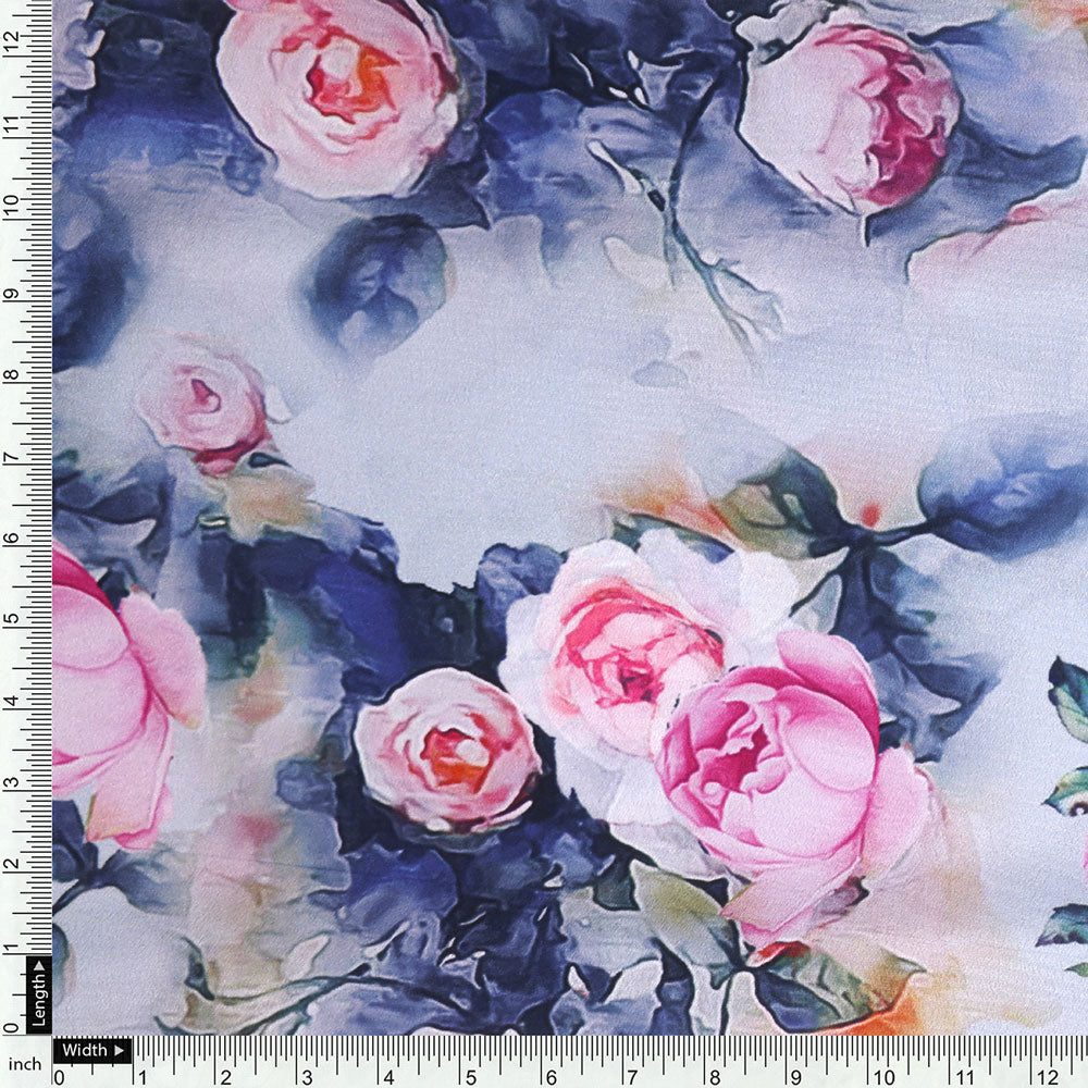 Classy Multicolor Floral Digital Printed Silk Crepe Fabric