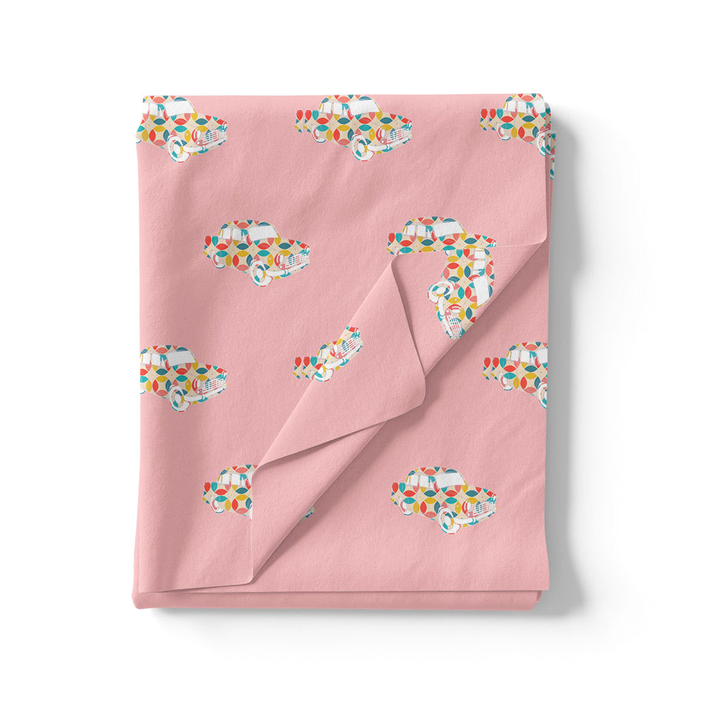 Pink Muslin Digital Printed Kids Fabric with Car Prints – car2