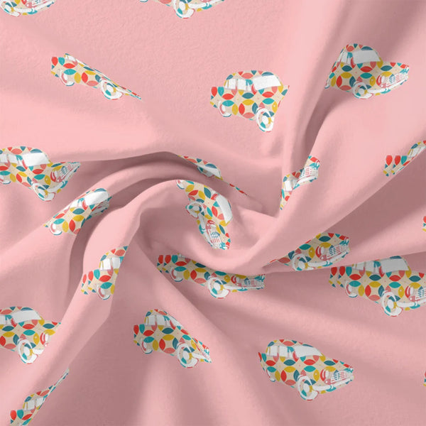 Pink Muslin Digital Printed Kids Fabric with Car Prints – car3