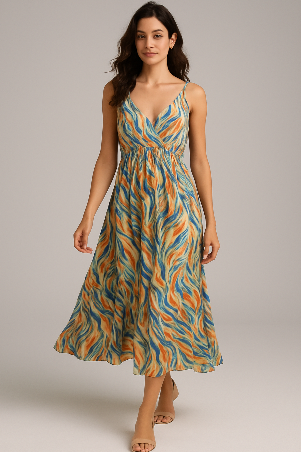 Abstract Print Linen Satin Fabric