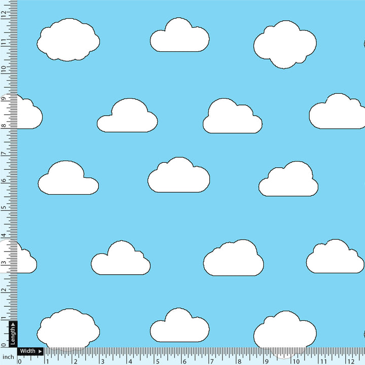 Blue and White Cloud Print Muslin Fabric for Kids