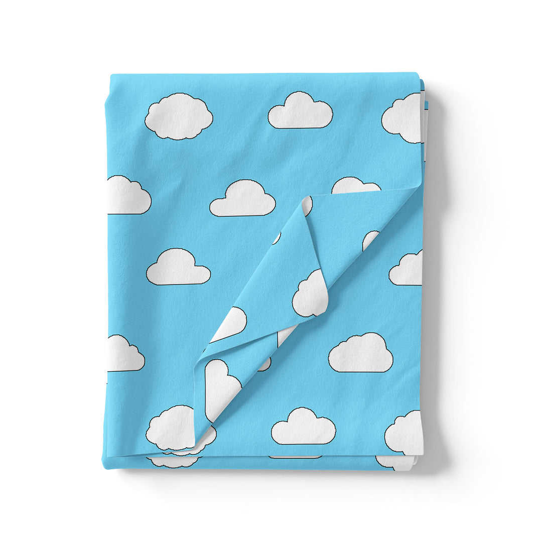 Blue and White Cloud Print Muslin Fabric for Kids