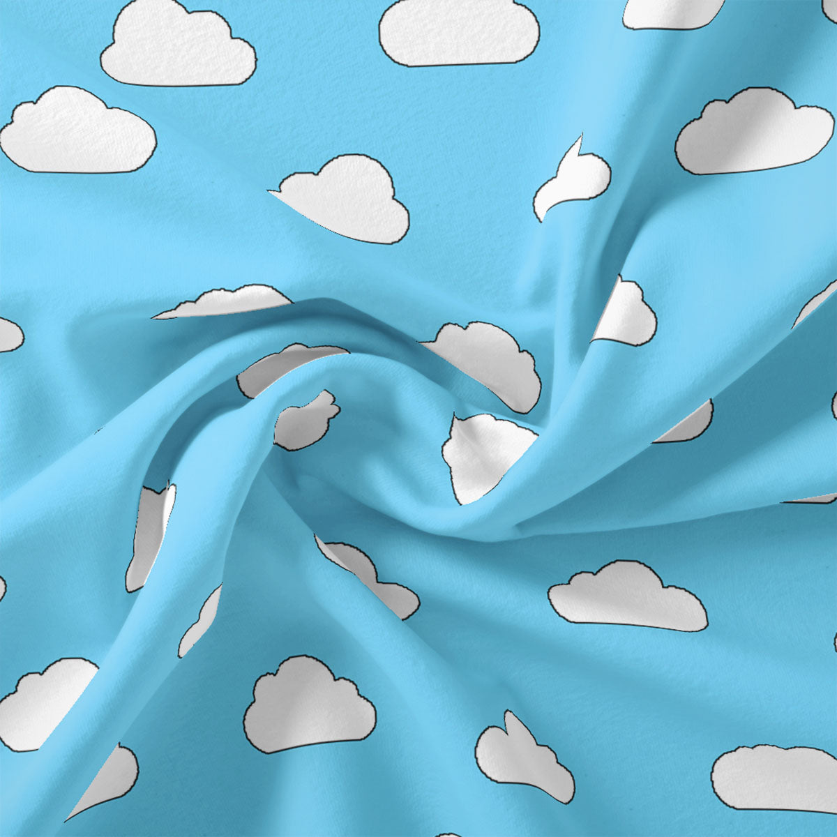 Blue and White Cloud Print Muslin Fabric for Kids – cloud3
