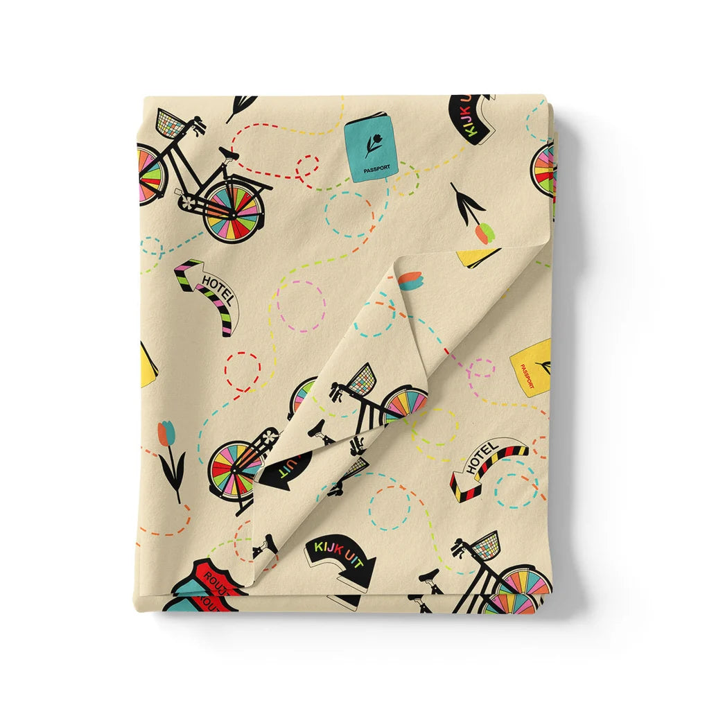 Cream Cycle Prints Muslin Fabric for Kids