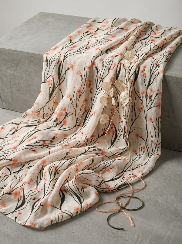 Cream Peach Blossom Branch Floral Premium Quality Digital Printed Fabric - Fabric Editorial Studio Flatlay Lookbook - DPQ-0-AA775-145 - alternate view
