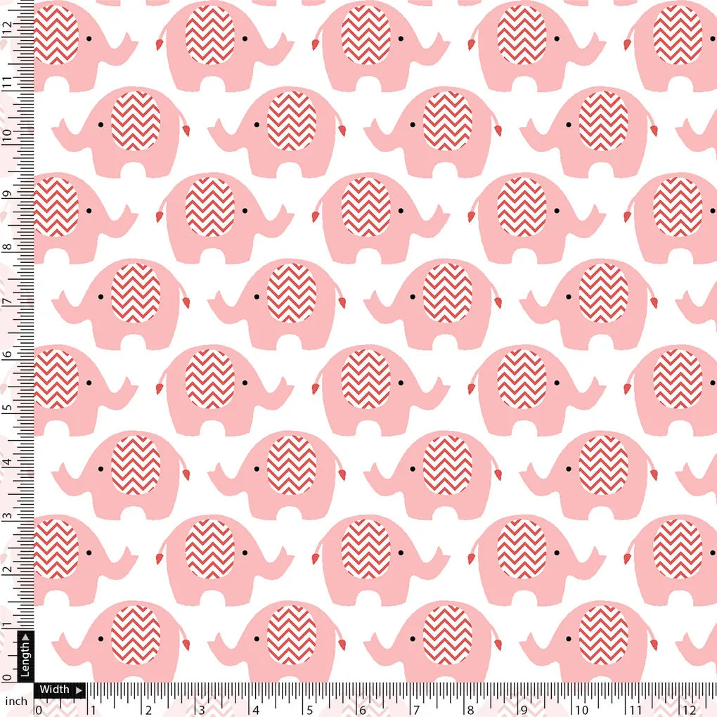 Pink and White Muslin Printed Fabric with Quirky Elephant Prints for Kids – elephant1