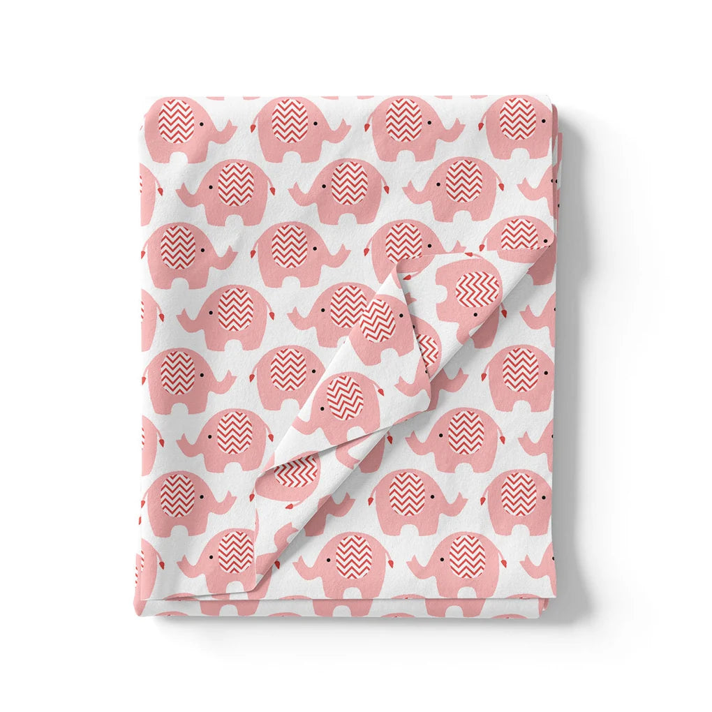 Pink and White Muslin Printed Fabric with Quirky Elephant Prints for Kids – elephant2