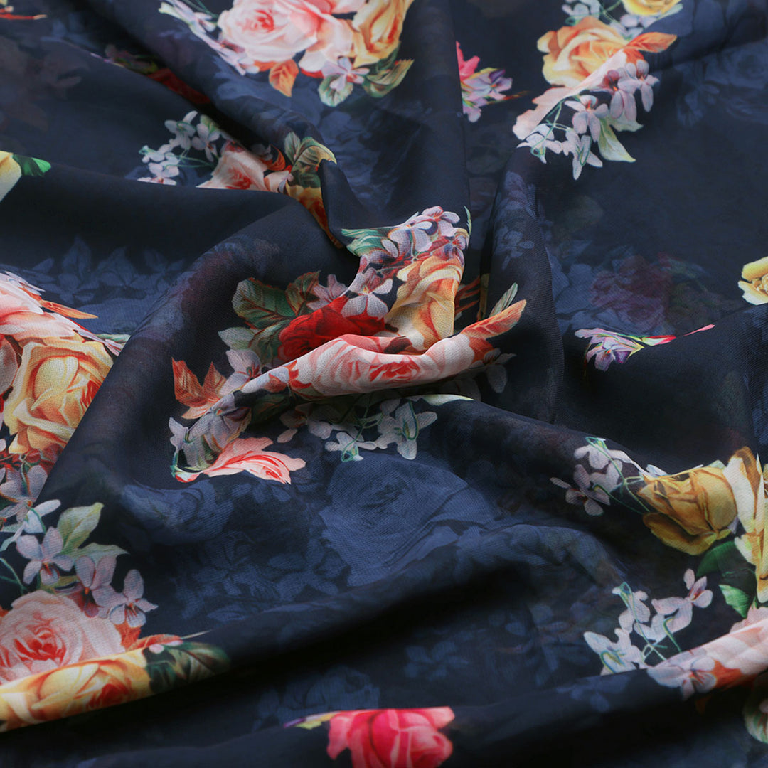 Gorgeous floral print digital printed fabric in weightless fabric