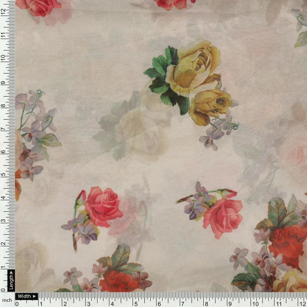 Classy white floral digital printed fabric from FAB VOGUE Studio – fvs 693 a