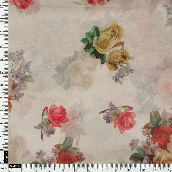 Classy white floral digital printed fabric from FAB VOGUE Studio