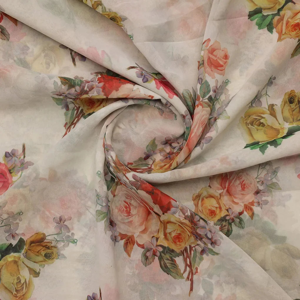Classy white floral digital printed fabric from FAB VOGUE Studio – fvs 693 b