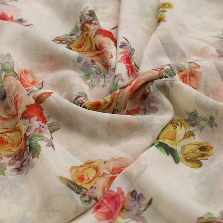 Classy white floral digital printed fabric from FAB VOGUE Studio