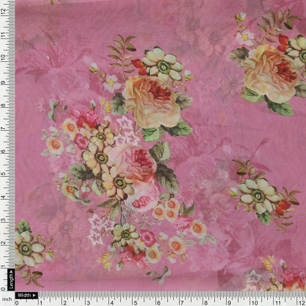 Gorgeous pink floral digital printed weightless fabric from FAB VOGUE Studio – fvs 695 a