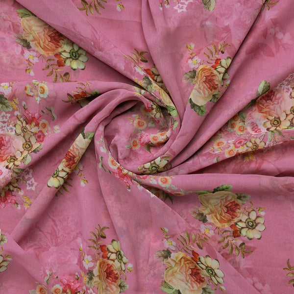 Gorgeous pink floral digital printed weightless fabric from FAB VOGUE Studio – fvs 695 b - alternate view