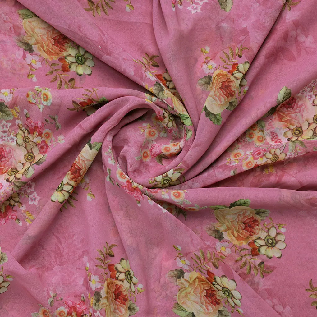 Gorgeous pink floral digital printed weightless fabric from FAB VOGUE Studio – fvs 695 b
