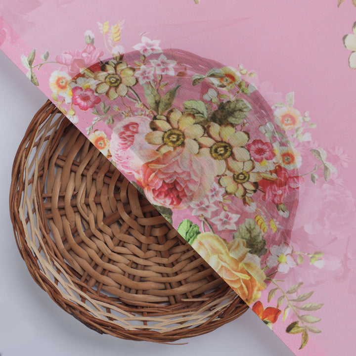 Gorgeous pink floral digital printed weightless fabric from FAB VOGUE Studio