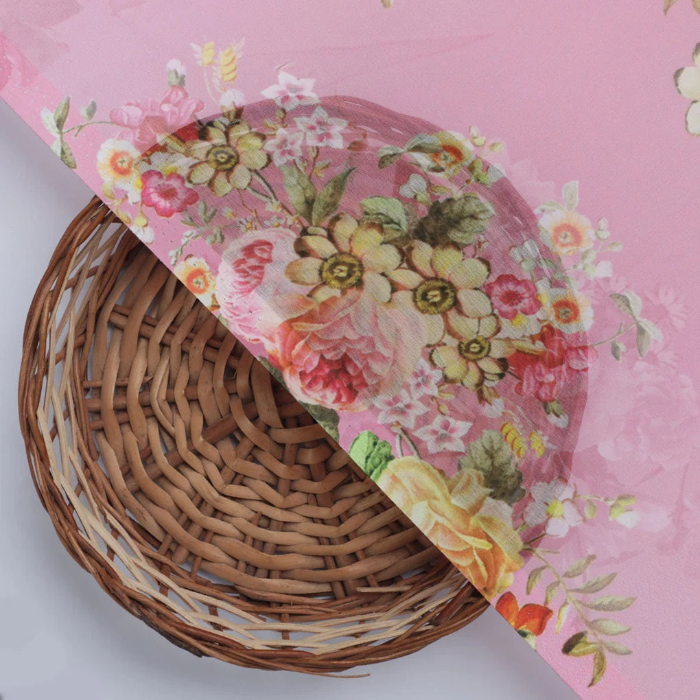 Gorgeous pink floral digital printed weightless fabric from FAB VOGUE Studio – fvs 695 d