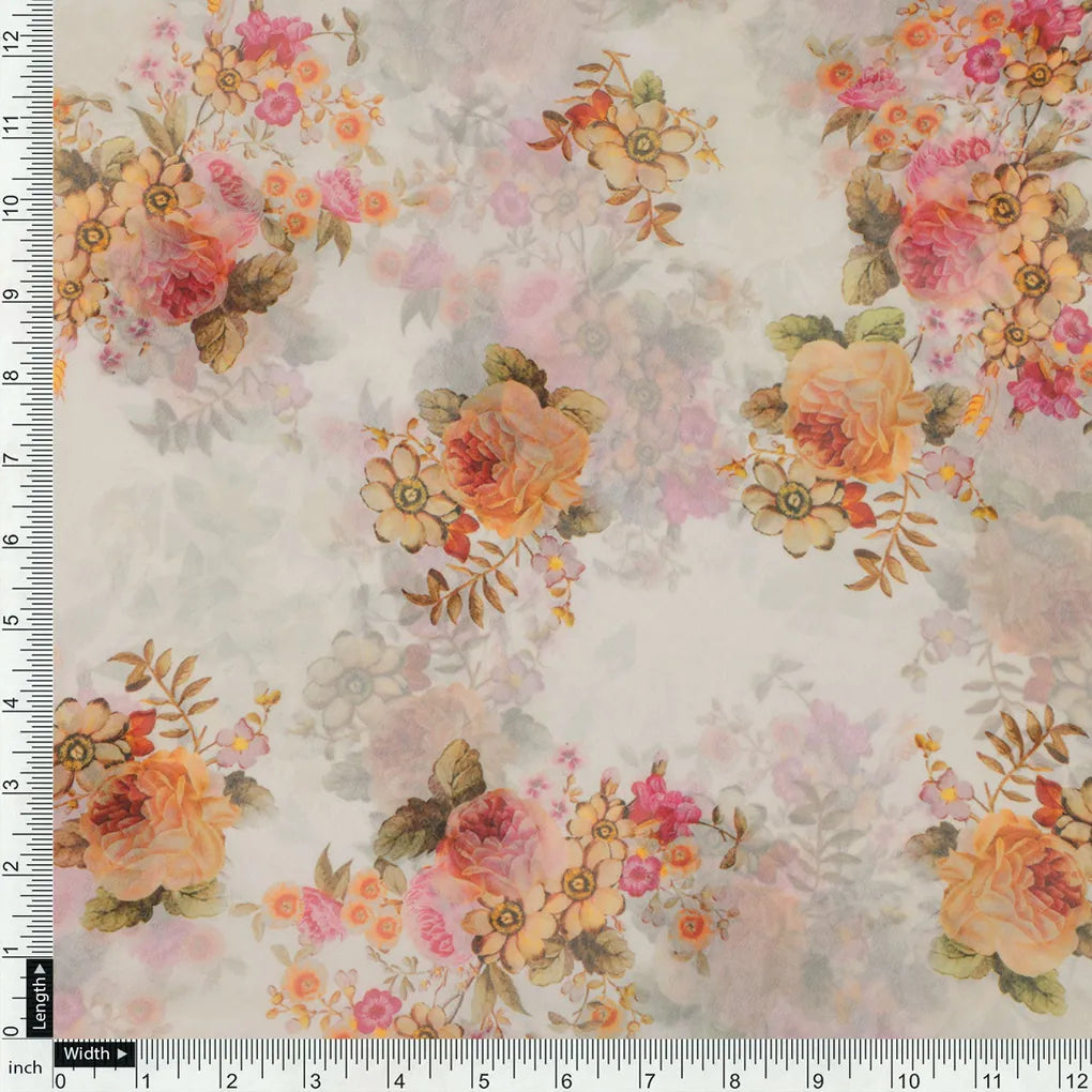 Gorgeous white floral digital printed fabric by FAB VOGUE Studio – fvs 698 a