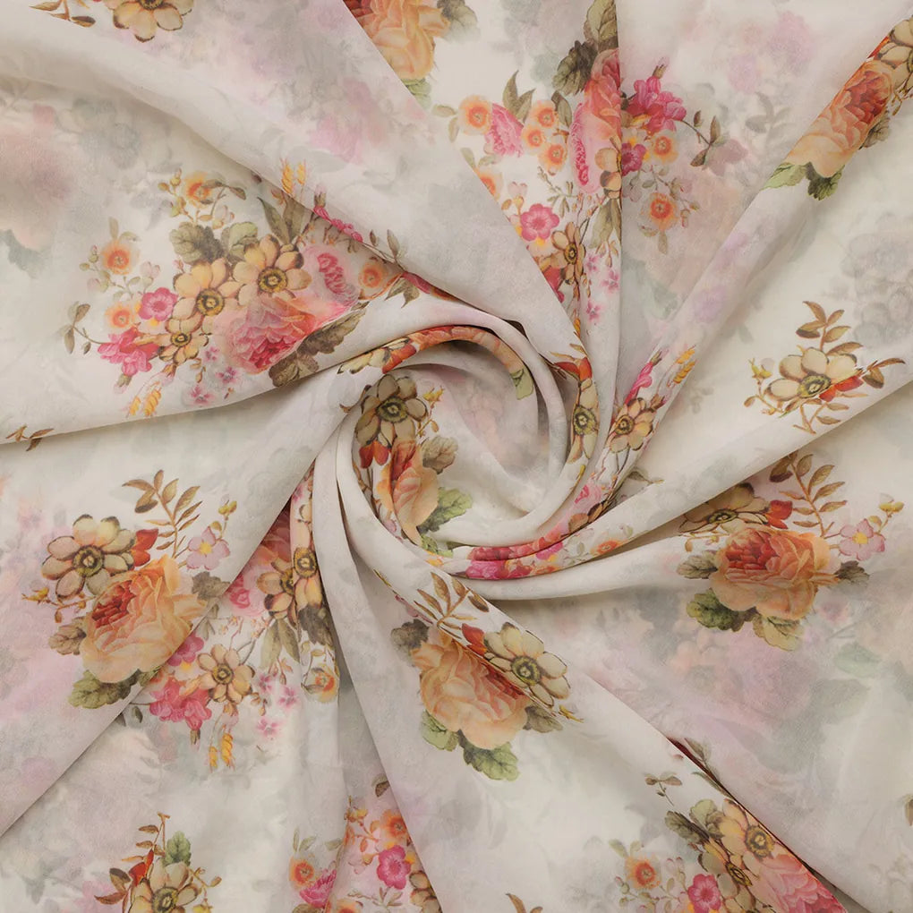 Gorgeous white floral digital printed fabric by FAB VOGUE Studio – fvs 698 b