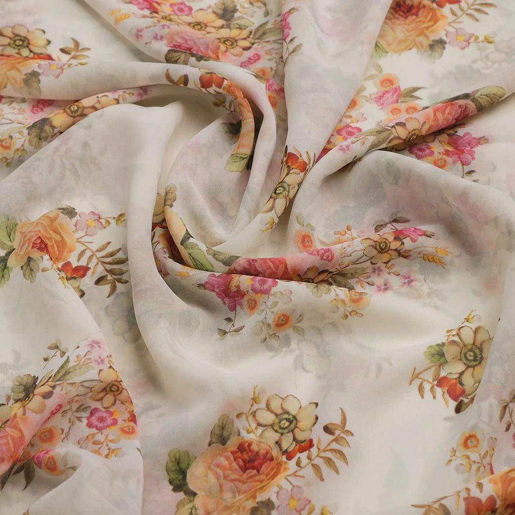 Gorgeous white floral digital printed fabric by FAB VOGUE Studio – fvs 698 c