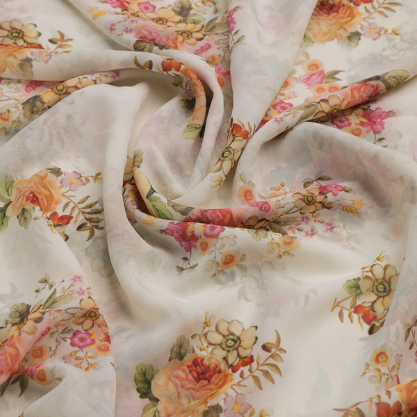 Gorgeous white floral digital printed fabric by FAB VOGUE Studio – fvs 698 c