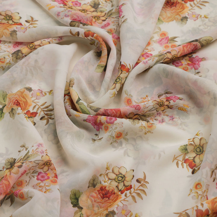 Gorgeous white floral digital printed fabric by FAB VOGUE Studio