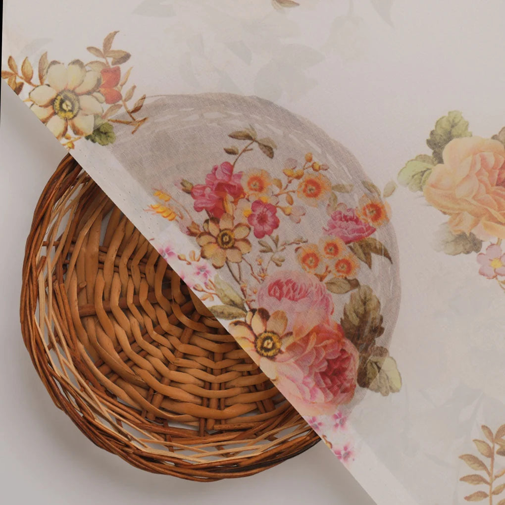 Gorgeous white floral digital printed fabric by FAB VOGUE Studio – fvs 698 d