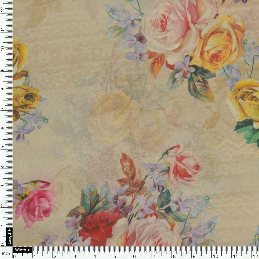 Classy and elegant floral print digital printed fabric in cream by FAB VOGUE Studio – fvs 700 a