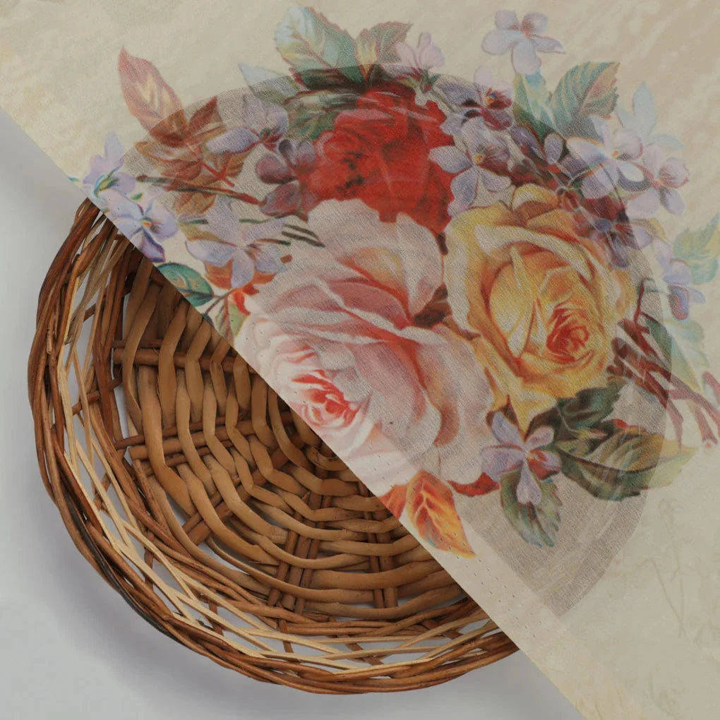 Classy and elegant floral print digital printed fabric in cream by FAB VOGUE Studio – fvs 700 d