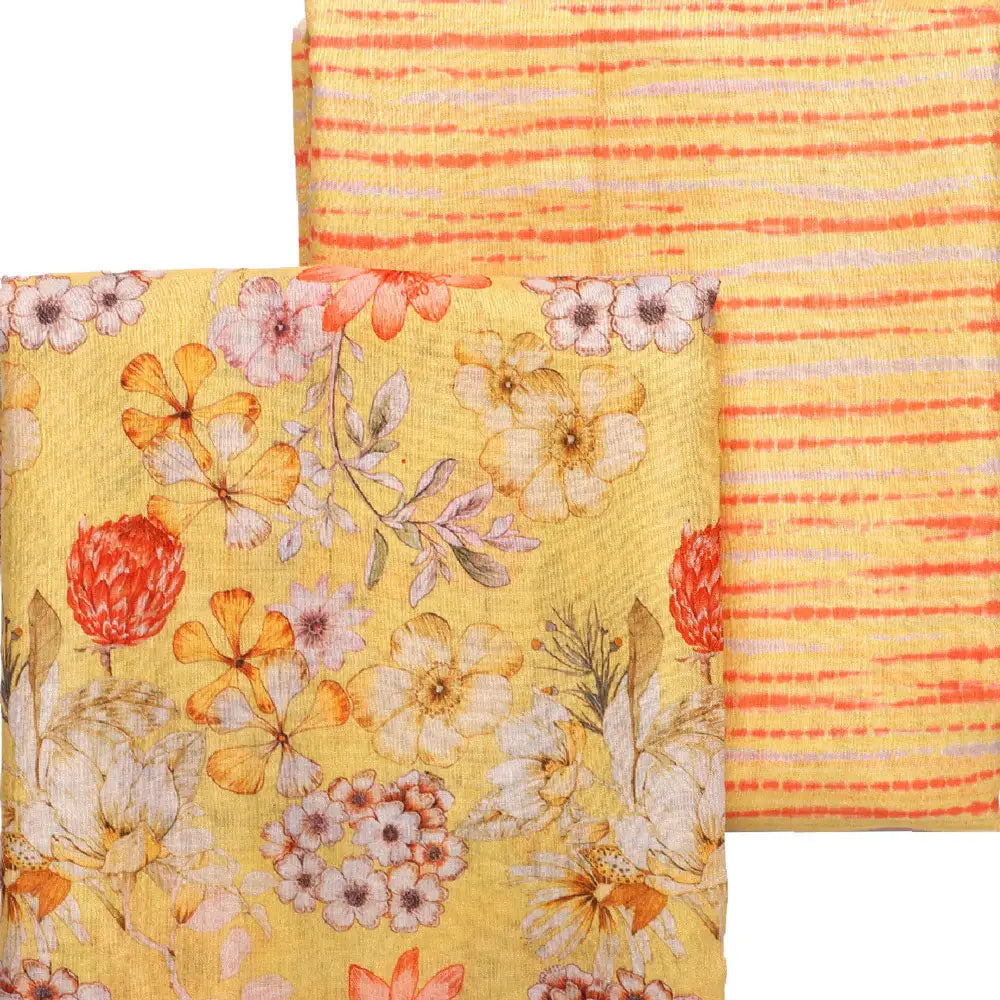 Yellow Linen Printed Unstitched Fabric Set (5 Meter Set) – fvs2022367 a