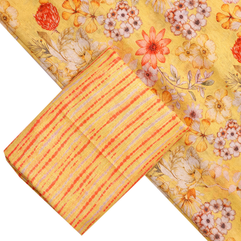 Yellow Linen Printed Unstitched Fabric Set (5 Meter Set)
