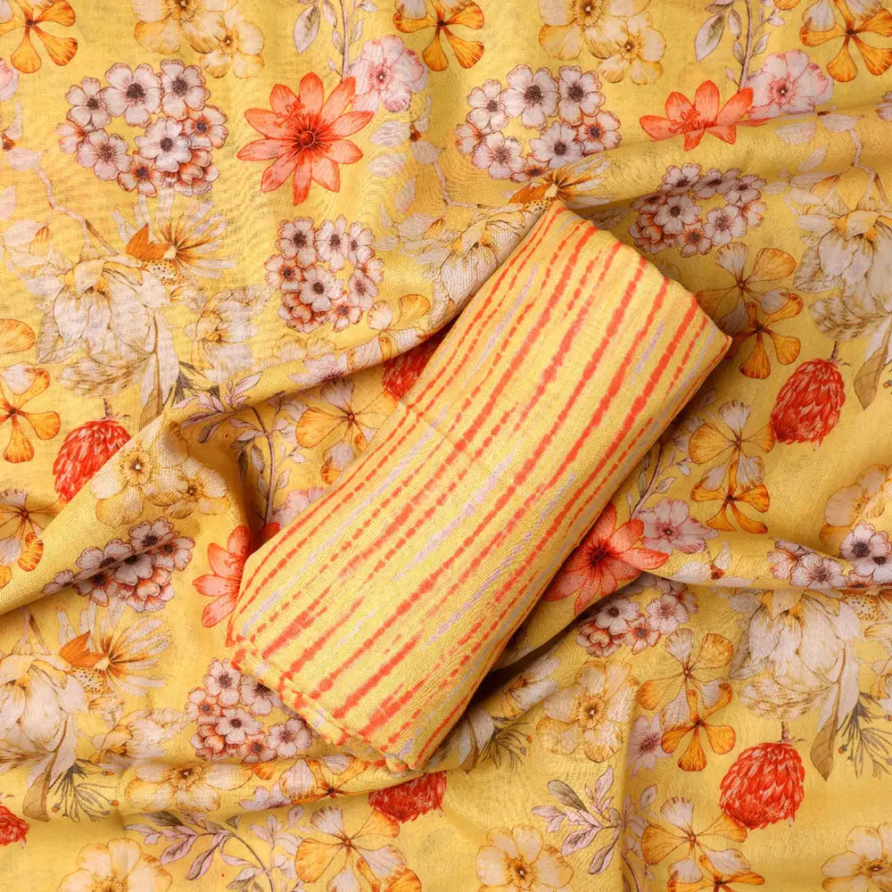 Yellow Linen Printed Unstitched Fabric Set (5 Meter Set) – fvs2022367 c