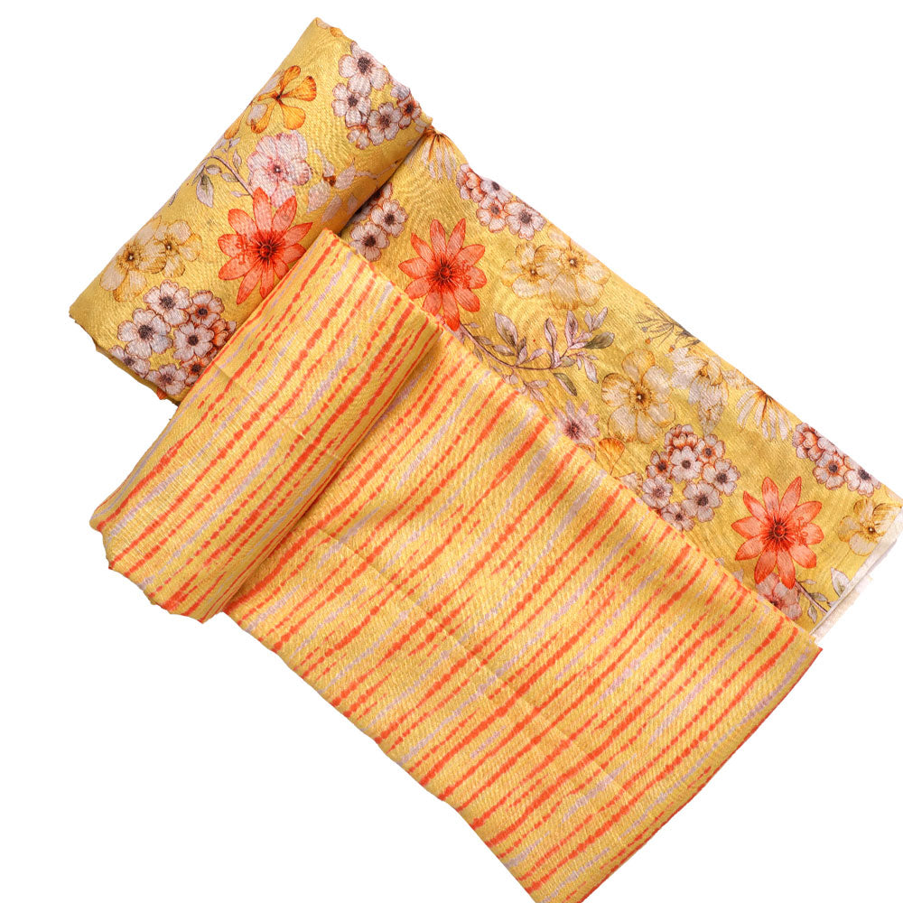 Yellow Linen Printed Unstitched Fabric Set (2.5 Meters Each Design)