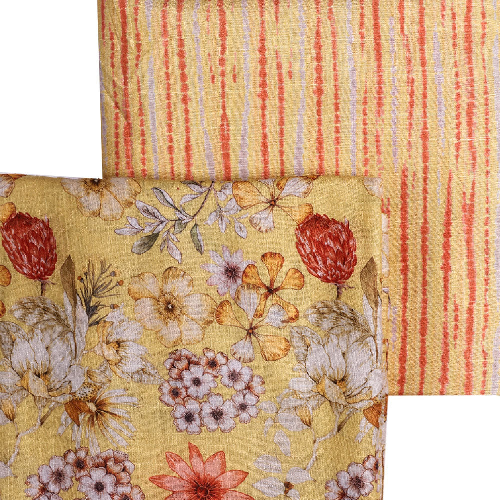 Yellow Muslin Printed Unstitched Fabric Set (2.5 Meters Each Design)