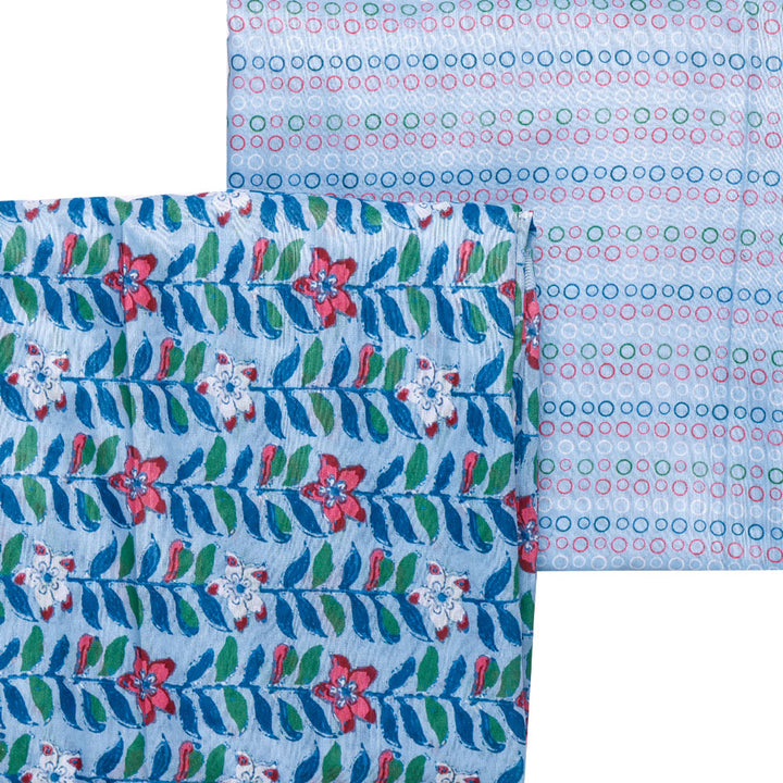 Blue Mul Cotton Printed Unstitched Fabric Set (2.5 Meters Each Design)