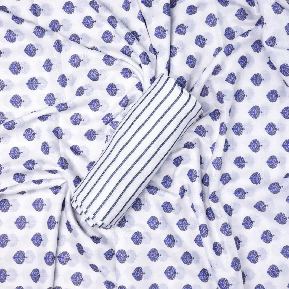 White Linen Printed Unstitched Fabric Set (5 Meter Set) – fvs202312 c