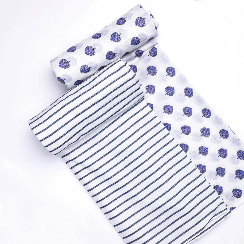 White Linen Printed Unstitched Fabric Set (5 Meter Set) – fvs202312 d