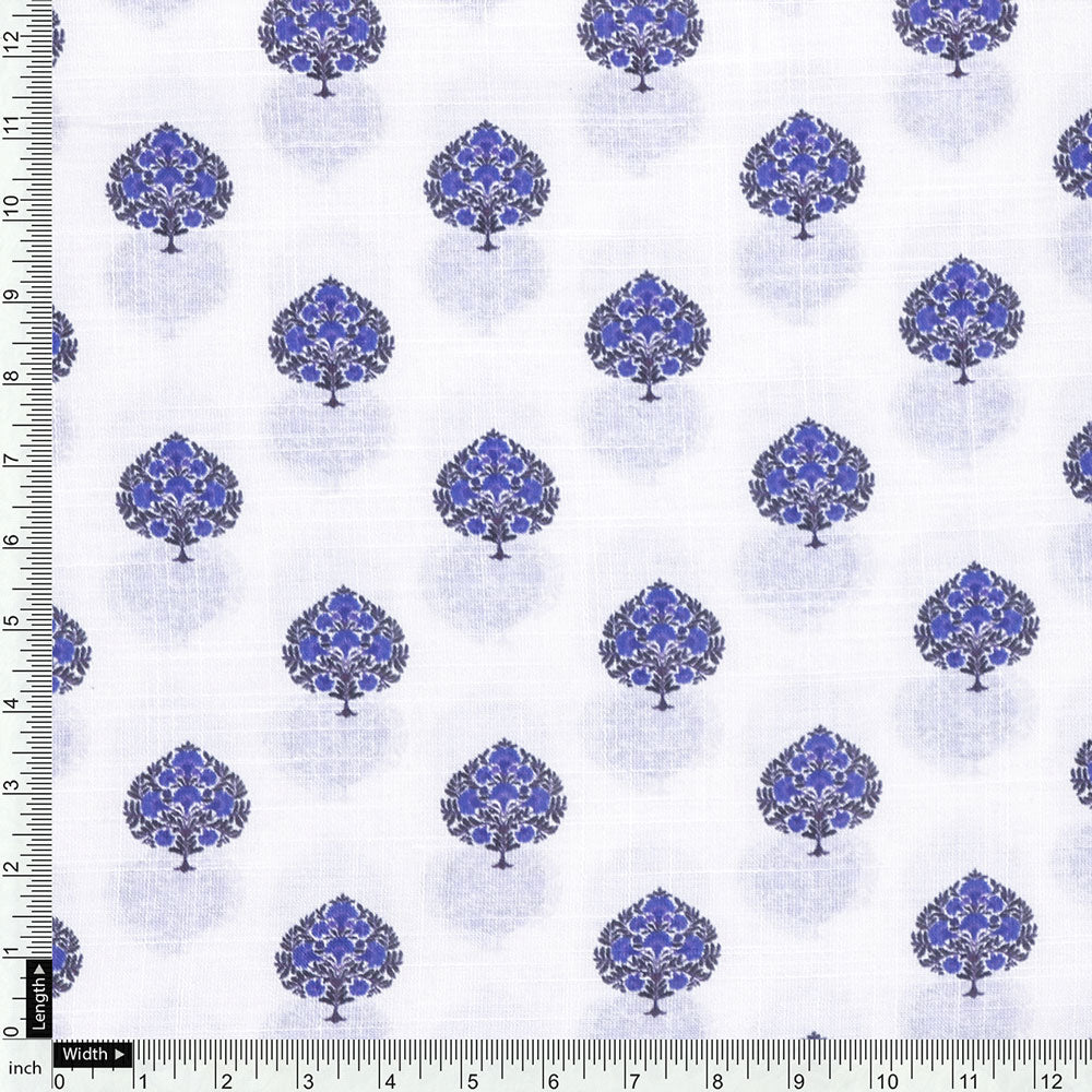 White Linen Printed Unstitched Fabric Set (5 Meter Set)