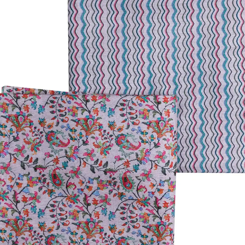 Cream Linen Printed Unstitched Fabric Set (5 Meter Set) – fvs202318 a