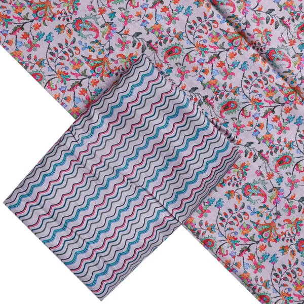 Cream Linen Printed Unstitched Fabric Set (5 Meter Set) – fvs202318 b - alternate view