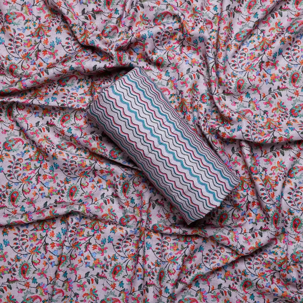 Cream Linen Printed Unstitched Fabric Set (5 Meter Set) – fvs202318 c