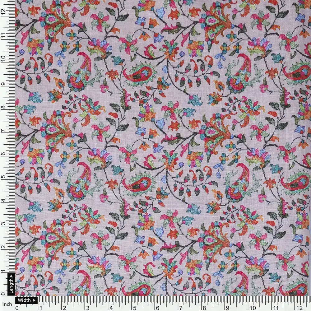 Cream Linen Printed Unstitched Fabric Set (5 Meter Set) – fvs202318 e