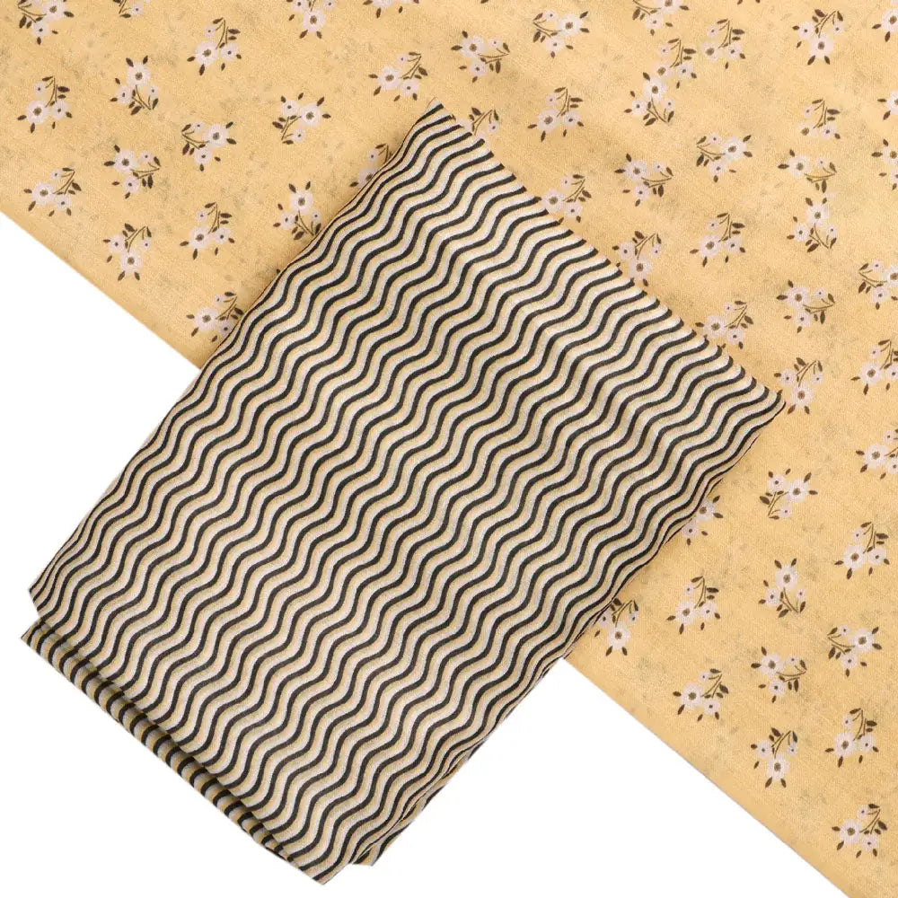 Yellow Mul Cotton Printed Unstitched Fabric Set (5 Meter Set) – fvs202321 st 21 b