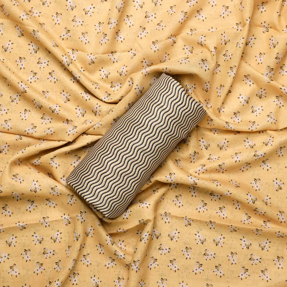 Yellow Mul Cotton Printed Unstitched Fabric Set (5 Meter Set) – fvs202321 st 21 c
