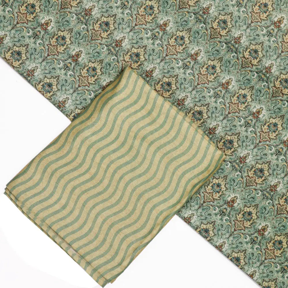 Green Mul Cotton Printed Unstitched Fabric Set (5 Meter Set) – fvs202324 st 24 b