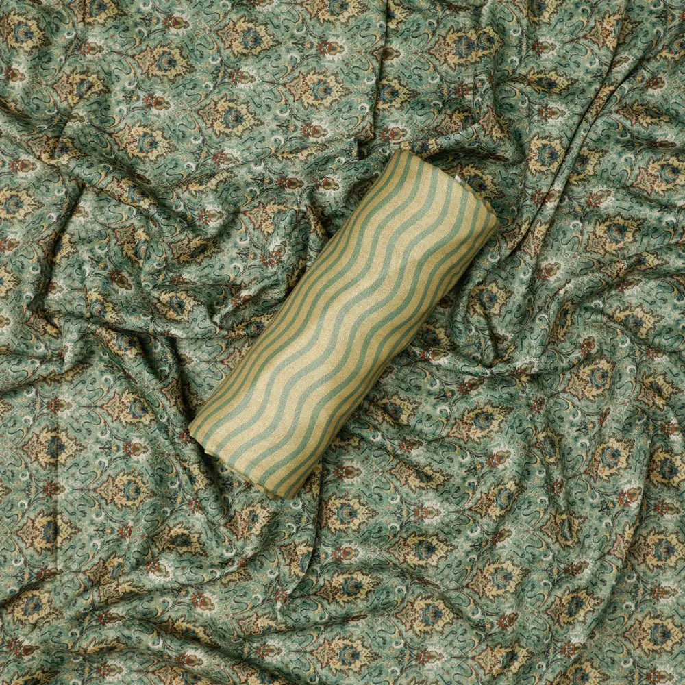Green Mul Cotton Printed Unstitched Fabric Set (5 Meter Set) – fvs202324 st 24 c